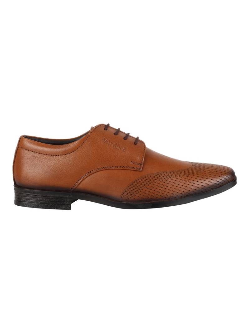 Vardhra Men's Beige Genuine Leather Derby Formal Shoes