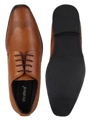 Vardhra Men's Beige Genuine Leather Derby Formal Shoes 4