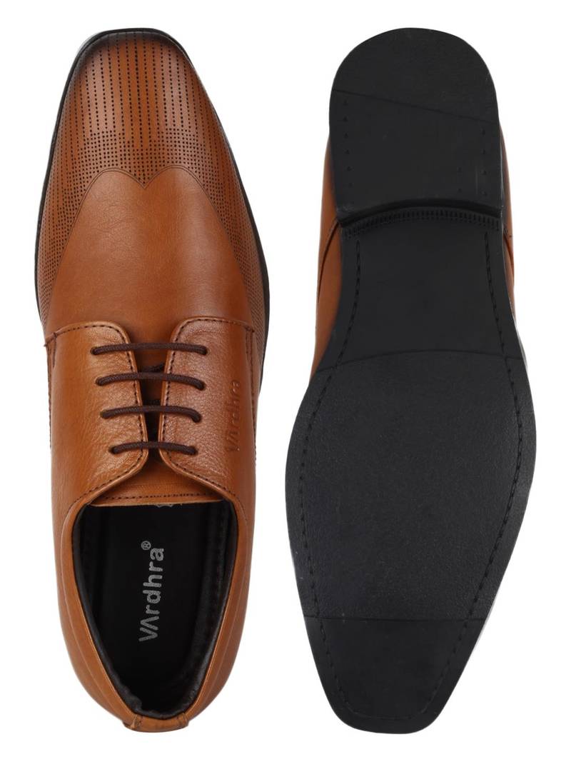 Vardhra Men's Beige Genuine Leather Derby Formal Shoes