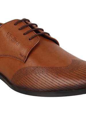 Vardhra Men's Beige Genuine Leather Derby Formal Shoes 5