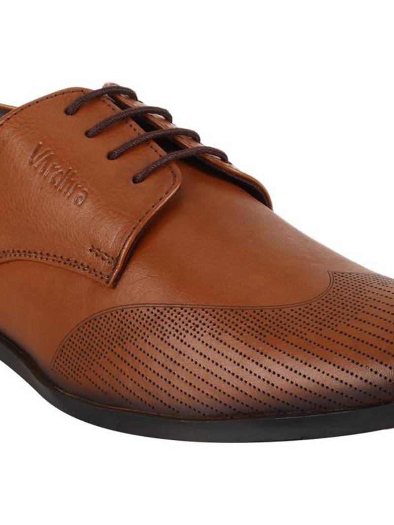 Vardhra Men's Beige Genuine Leather Derby Formal Shoes