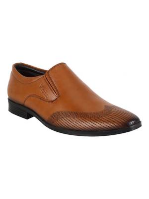 Vardhra Men's Beige Genuine Leather Slip On Formal Shoes 1