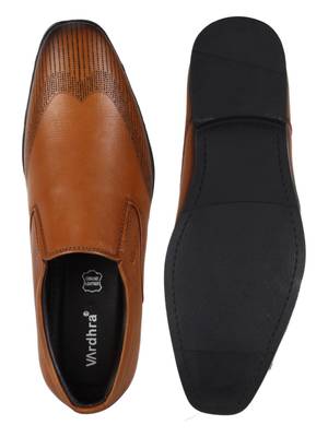 Vardhra Men's Beige Genuine Leather Slip On Formal Shoes 4