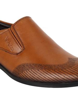 Vardhra Men's Beige Genuine Leather Slip On Formal Shoes 5