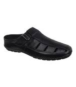 Vardhra Men's Black Genuine Leather Back Open Fisherman Casual Sandal