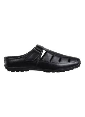 Vardhra Men's Black Genuine Leather Back Open Fisherman Casual Sandal 2