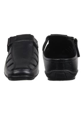 Vardhra Men's Black Genuine Leather Back Open Fisherman Casual Sandal 3