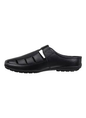 Vardhra Men's Black Genuine Leather Back Open Fisherman Casual Sandal 4