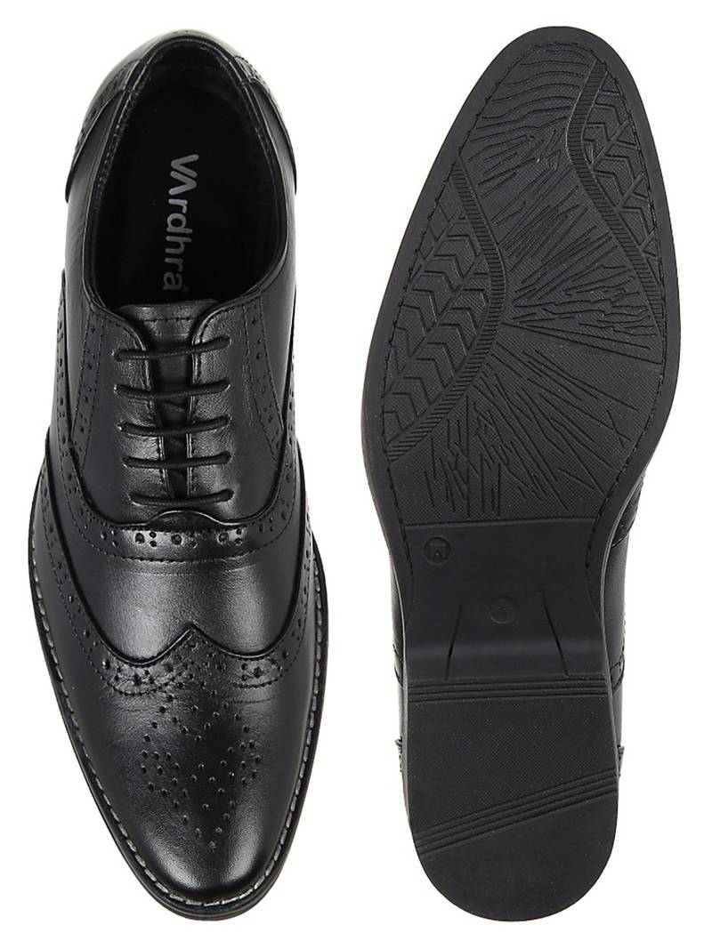 Vardhra Men's Black Genuine Leather Brogue Formal Shoes
