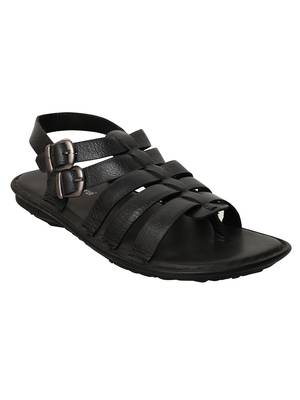 Vardhra Men's Black Genuine Leather Buckle Outdoor Casual Sandal 1