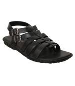 Vardhra Men's Black Genuine Leather Buckle Outdoor Casual Sandal