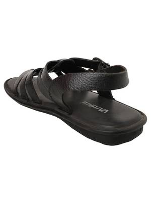 Vardhra Men's Black Genuine Leather Buckle Outdoor Casual Sandal 2