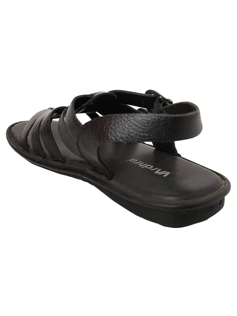 Vardhra Men's Black Genuine Leather Buckle Outdoor Casual Sandal