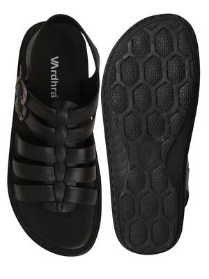 Vardhra Men's Black Genuine Leather Buckle Outdoor Casual Sandal 4
