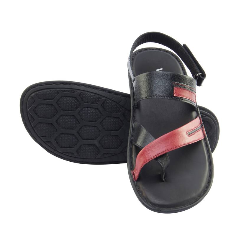 Vardhra Men's Black Genuine Leather Casual Sandal