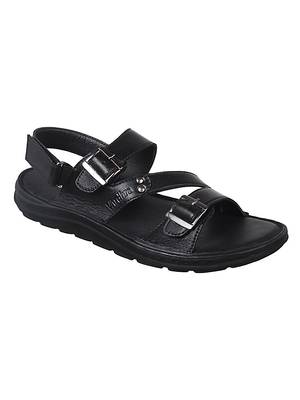 Vardhra Men's Black Genuine Leather Casual Sandal 1