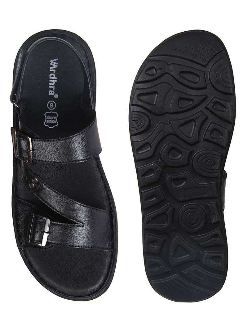 Vardhra Men's Black Genuine Leather Casual Sandal