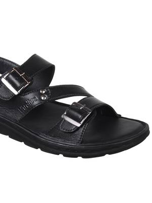 Vardhra Men's Black Genuine Leather Casual Sandal 5