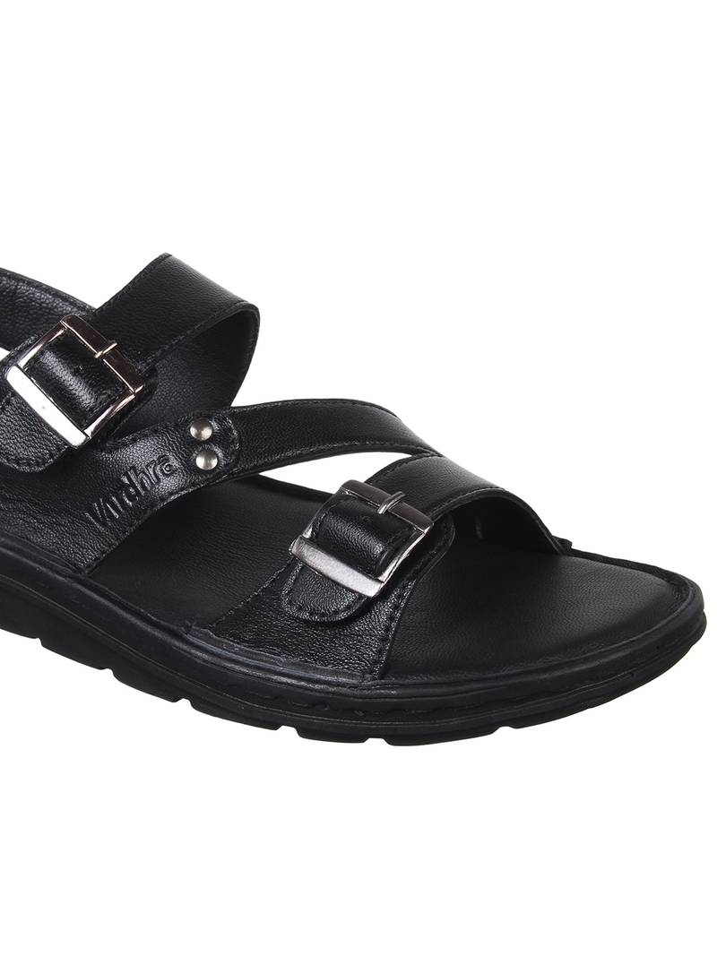 Vardhra Men's Black Genuine Leather Casual Sandal