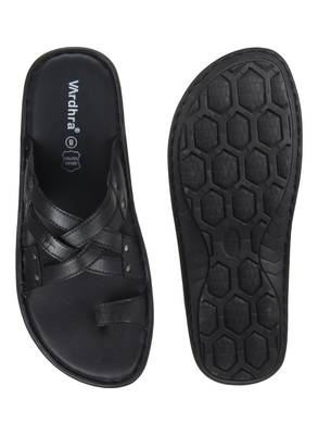 Vardhra Men's Black Genuine Leather Casual Slipper 5