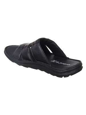 Vardhra Men's Black Genuine Leather Casual Slipper 3