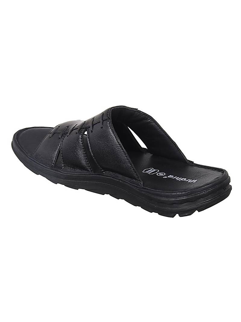 Vardhra Men's Black Genuine Leather Casual Slipper