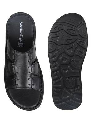 Vardhra Men's Black Genuine Leather Casual Slipper 4