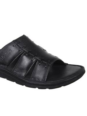 Vardhra Men's Black Genuine Leather Casual Slipper 5
