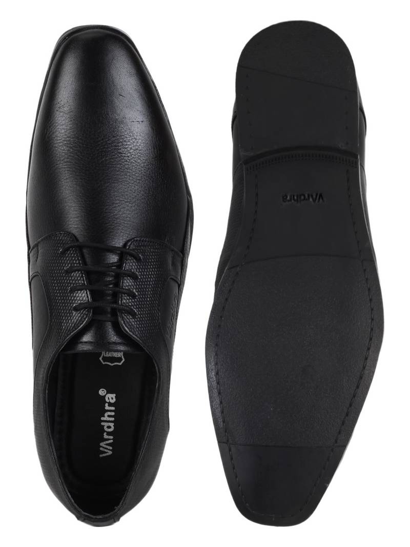Vardhra Men's Black Genuine Leather Derby Formal Shoes