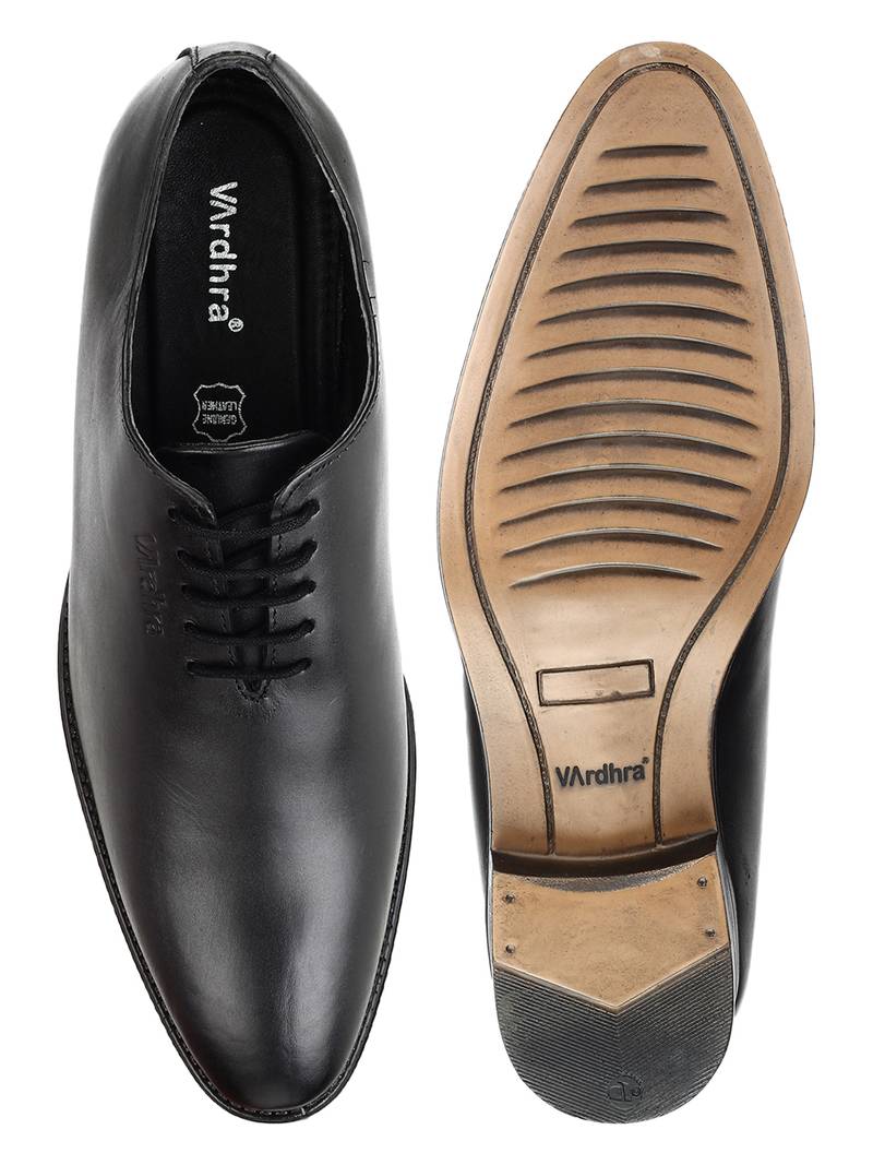 Vardhra Men's Black Genuine Leather Derby Formal Shoes