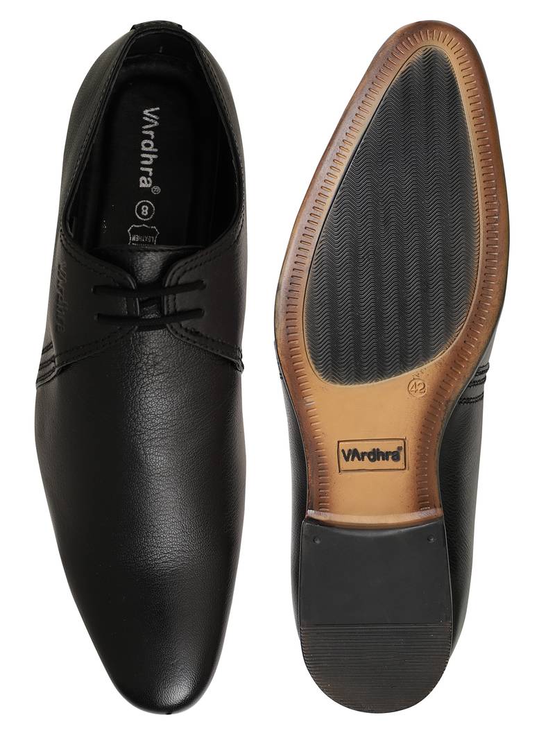 Vardhra Men's Black Genuine Leather Derby Party Formal Shoes
