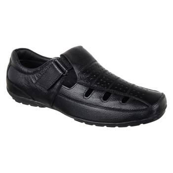 Vardhra Men's Black Genuine Leather Fisherman Casual Sandal 1