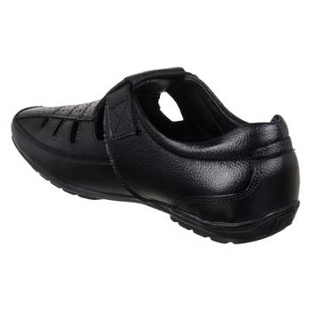 Vardhra Men's Black Genuine Leather Fisherman Casual Sandal 4