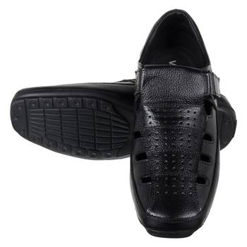 Vardhra Men's Black Genuine Leather Fisherman Casual Sandal 5