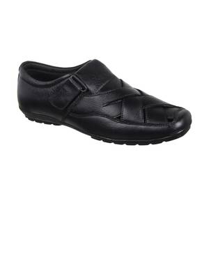 Vardhra Men's Black Genuine Leather Fisherman Casual Sandal 1