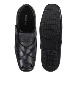Vardhra Men's Black Genuine Leather Fisherman Casual Sandal 4