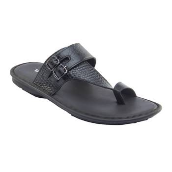 Vardhra Men's Black Genuine Leather Monk Casual Slipper 1