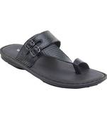Vardhra Men's Black Genuine Leather Monk Casual Slipper