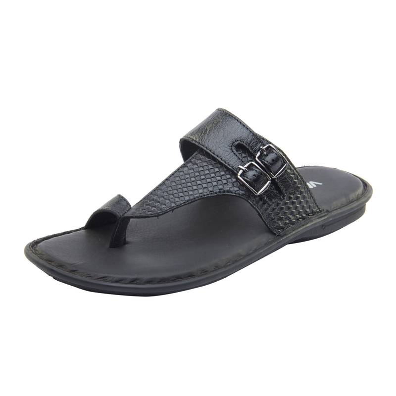 Vardhra Men's Black Genuine Leather Monk Casual Slipper