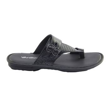 Vardhra Men's Black Genuine Leather Monk Casual Slipper 3