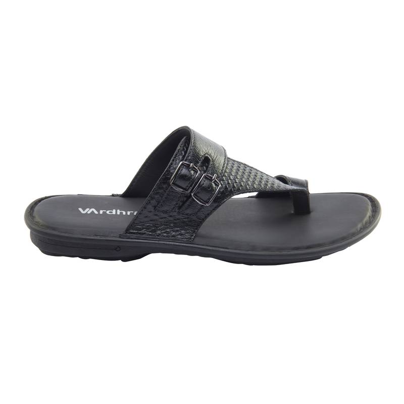 Vardhra Men's Black Genuine Leather Monk Casual Slipper