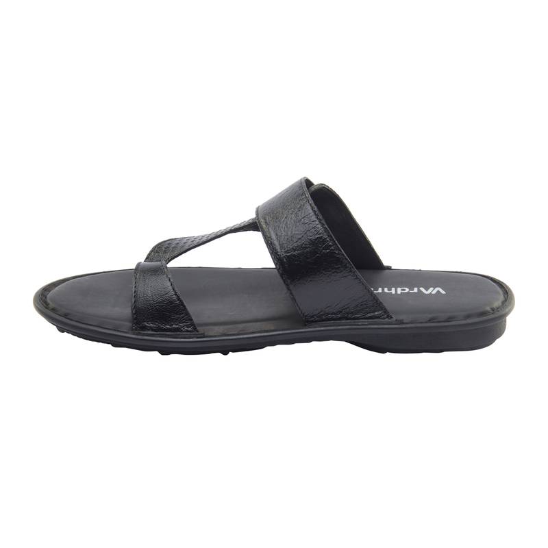 Vardhra Men's Black Genuine Leather Monk Casual Slipper