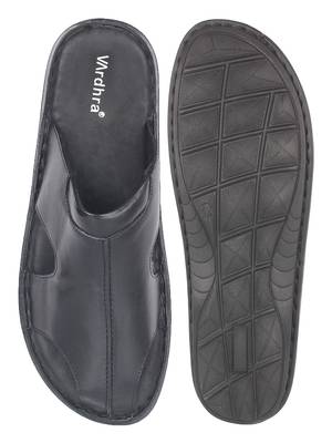Vardhra Men's Black Genuine Leather Outdoor Front Closed Casual Sandal 5
