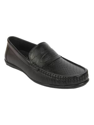 Vardhra Men's Black Genuine Leather Party Outdoor Casual Loafer 1