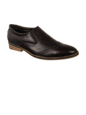 Vardhra Men's Black Genuine Leather Party Quarter Brogue Formal Shoes 1