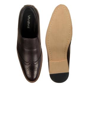 Vardhra Men's Black Genuine Leather Party Quarter Brogue Formal Shoes 4