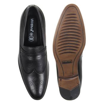Vardhra Men's Black Genuine Leather Party Quarter Brogue Formal Shoes 4