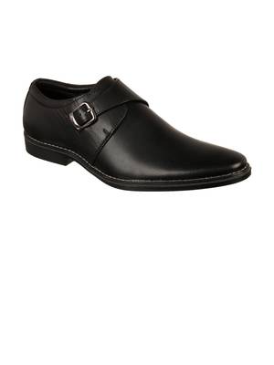 Vardhra Men's Black Genuine Leather Single Monk Formal Shoes 1