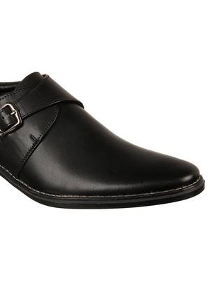 Vardhra Men's Black Genuine Leather Single Monk Formal Shoes 5