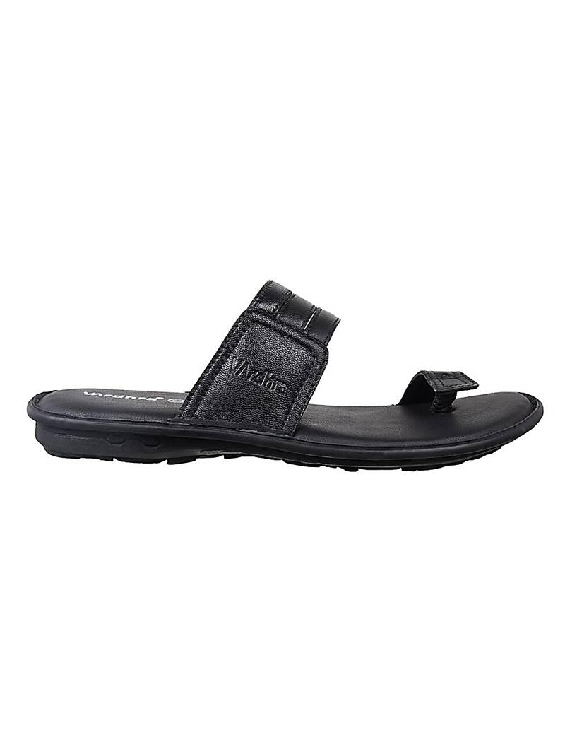 Vardhra Men's Black Genuine Leather Thump Casual Slipper